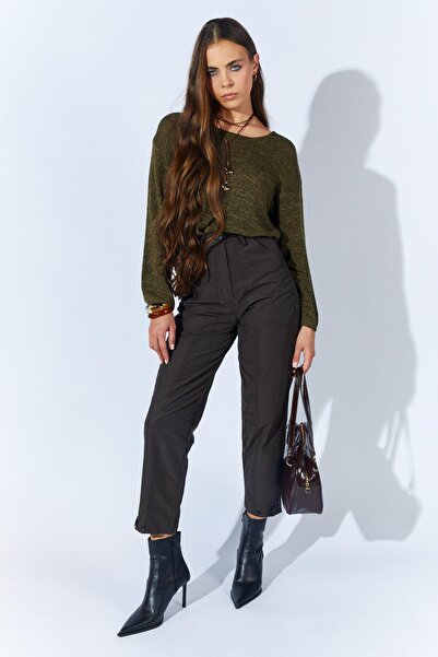 TENA Women's Coffee-Colored Buttoned Double-Stitched Pants