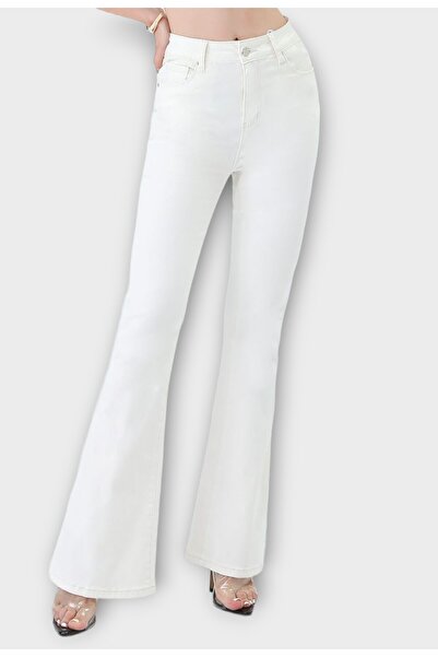 Elis Fashion Women's white flared high-waisted jeans