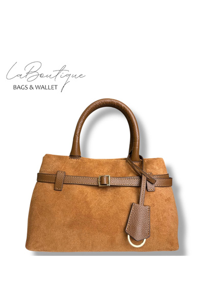 LA BOUTIQUE 100% Leather lb Bag D-2750 Suede Taba