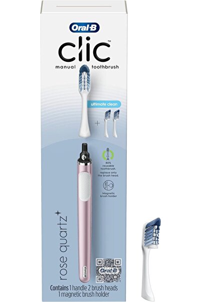 Oral-B Clic Toothbrush, Rose, with 2 Replaceable Brush Heads and Magnetic Toothbrush Holder