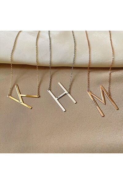 GWOMA Gümüş Kolye - Büyük Yan Harf Üst Yazılı 925 Ayar Gümüş Sevgiliye,anneye...