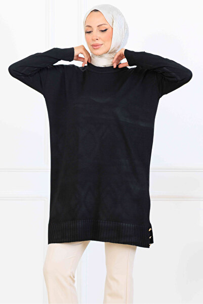 benguen Μοτίβο στο μανίκι Mercerized Tunic K5012 Μαύρο