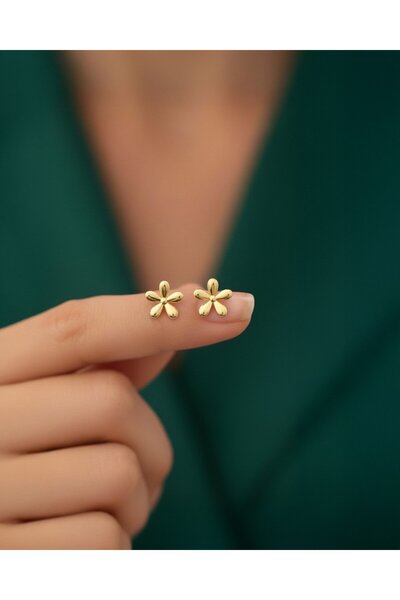 İNDİGO TAKI Sade Minik Çiçek 14 Ayar Altın Küpe