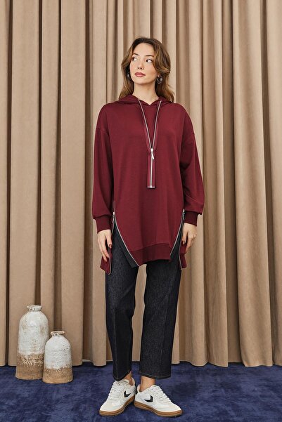 Puane Kadın Fermuar Detaylı Tunik - 10731TUN - Bordo