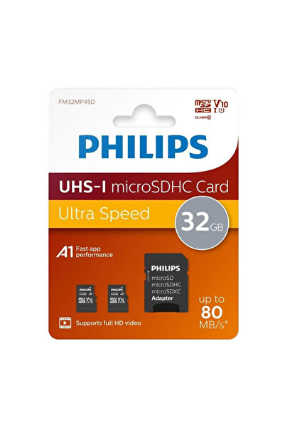 Philips FM32MP45D, 2x32GB, SDHC, UHS-I, Class10, MicroSD Kart Bellek (SD Adaptörlü)