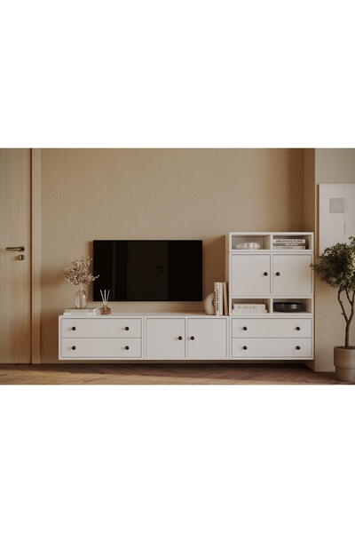 Nettrends 4 Kapak 4 Çekmeceli Yüzer TV Ünitesi | Geniş Hacimli Modern Salon D...