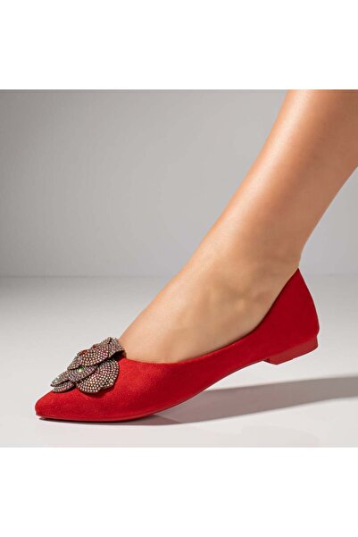 BMoD Women's red suede ballet flats and rhinestones MOD11725