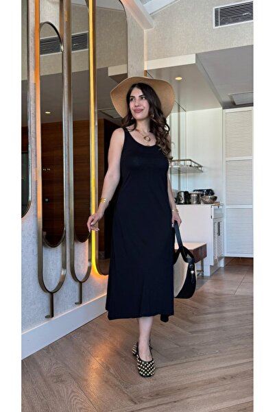 babatr.com Rochie de damă cu bretele cu gât rotund din viscoză