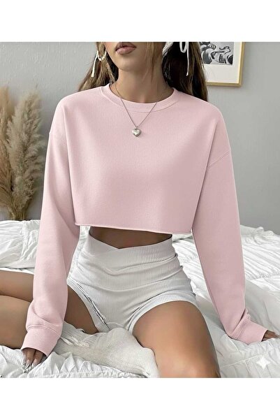 Abruzzo Crop Women's Crew Neck Sweatshirt - Light Pink