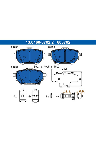 Ate Set Placute Frana Frana Disc Toyota Corolla Limuzina/Yaris Cross