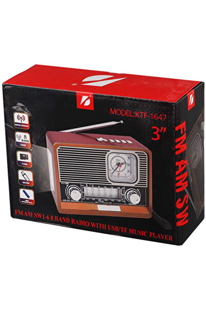 KBROAD Saatli Fenerli Bluetooth Lu Usb Li Nostaljik Radyo Ktf-1647