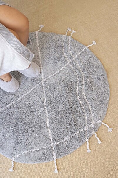 İrya Στρογγυλό χαλάκι μπάνιου από τραβερτίνη 100% βαμβάκι 100x100 γκρι