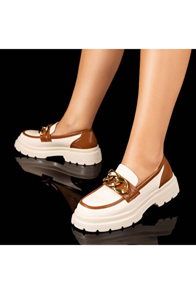 BMoD Mocasini bej și maro pentru femei cu lanț decorativ MOD03093