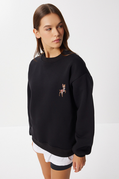Lovelyİstanbul Πλεκτό φούτερ με κέντημα Oversize LZV0036 ΜΑΥΡΟ