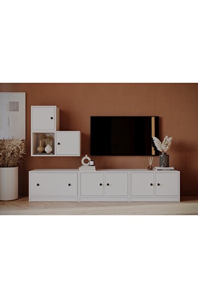 Nettrends 7 Kapaklı Premium Televizyon Ünitesi | Geniş Depolama ve Açık Raflı...