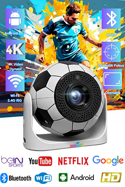 Maybax Akıllı Otomatik Odaklama Yüksek Çözünürlüklü Futbol Topu Şekli Projeksiyon Cihazı Bluetooth Wifi
