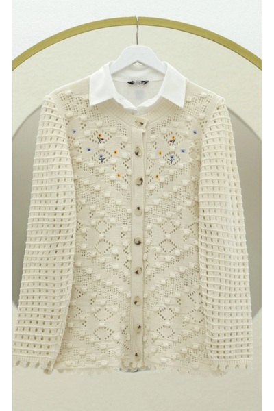 ZENNE MODA Düğmeli yuvarlak yaka triko hırka taş