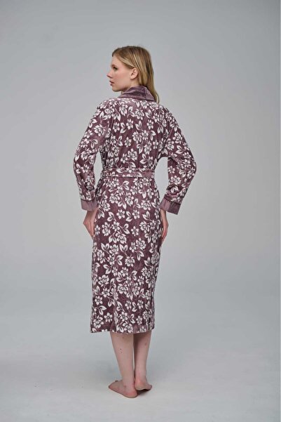 Nuşa Floral Stylish Niki Velvet Bamboo Cotton Dressing Gown