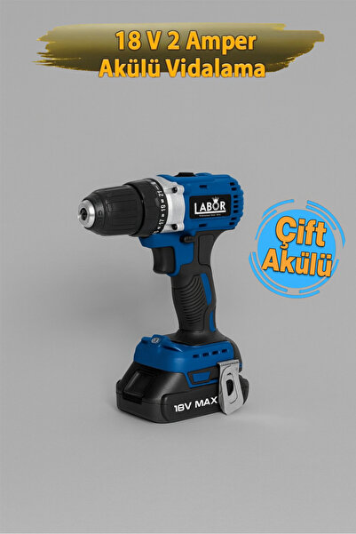 LABOR Profesyonel BX8015 Akülü Vidalama 18 V 2.0 Ah Çift Akülü Vidalama