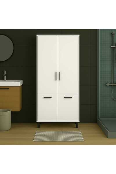 YK Pratik Ev Mobilyaları Çift Çamaşır Sepetli Banyo Dolabı
