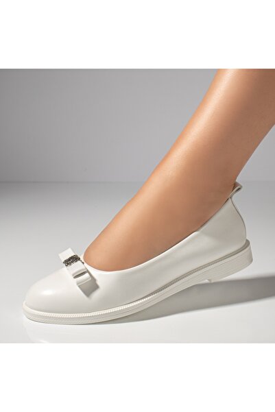 Modlet.ro Women's white ballerina flats with metallic details and stone embel...