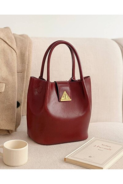 Melos Butik Geantă de mână și de umăr din piele mini model Bucket Bordeaux pe...