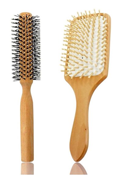 Moment فرشاة شعر من الخيزران مكونة من قطعتين - مجموعة فك التشابك وتدليك فروة الرأس من الخشب الطبيعي