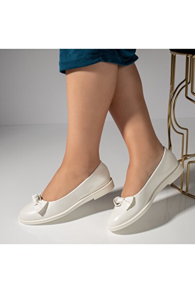 BMoD Balerini albi pentru femei cu fundă MOD11016