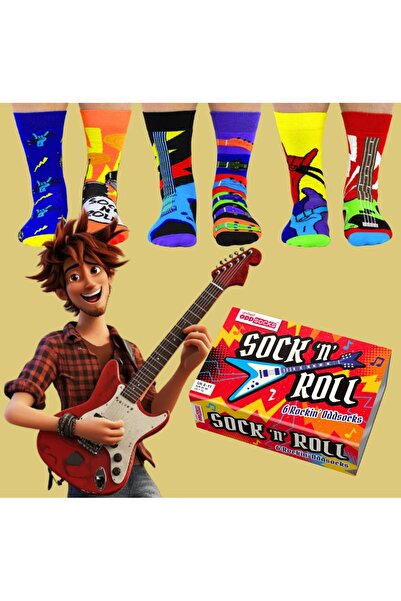 DUYAL Șosete Hn, pachet de 5, cu pasiune pentru rock'n roll, cu detalii de chitară, tobe, gesturi ale mâinilor și fulger