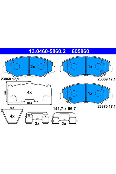 Ate Комплект накладки за дискови спирачки Honda Accord 9 Coupe/Civic 10/Civic...