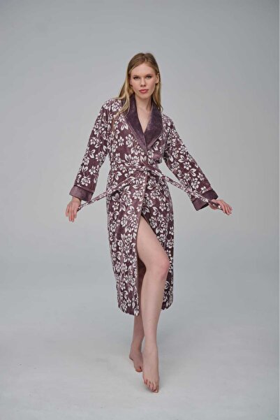 Nuşa Floral Stylish Niki Velvet Bamboo Cotton Dressing Gown