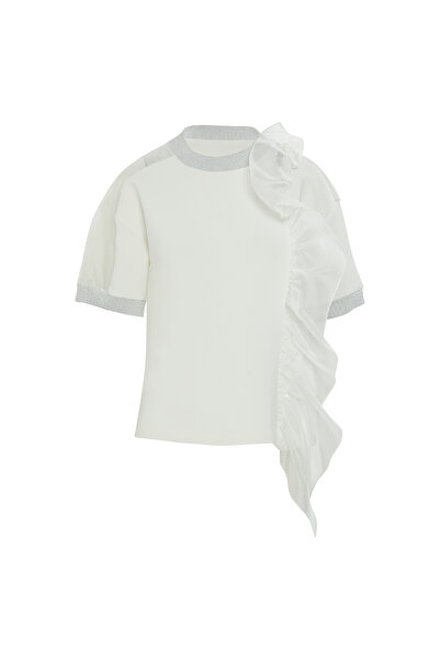 GİZİA Organze Volan Detaylı İşlemeli Scuba T-shirt