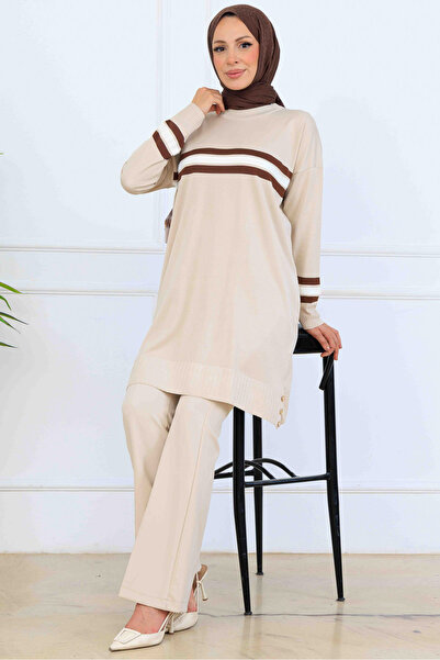 benguen Tunica mercerizata cu detaliu cu dungi K5020 Bej