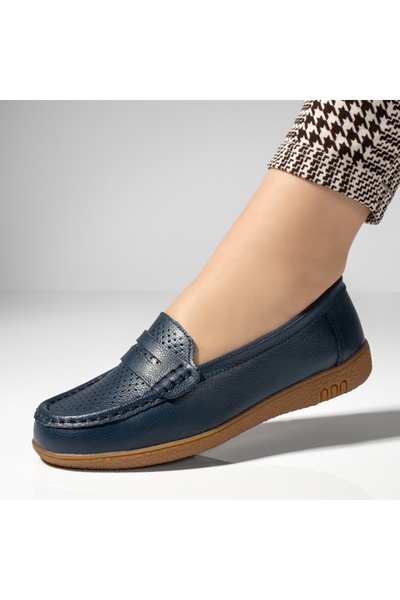 Modlet.ro Women's blue perforated leather loafers MOD08257