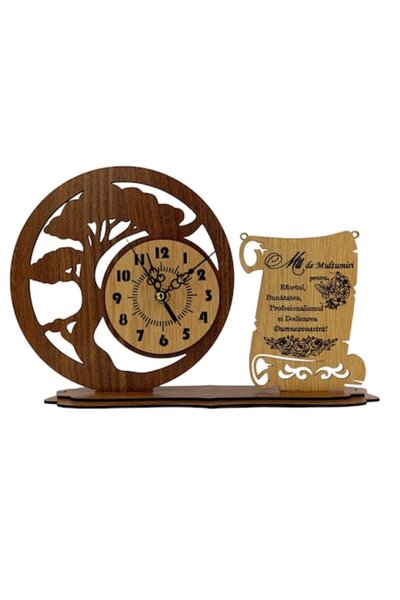 OEM Decorative Wooden Bonsai Clock for Teachers "Mii De Multumiri" - 30x20 cm, Personalized Gift