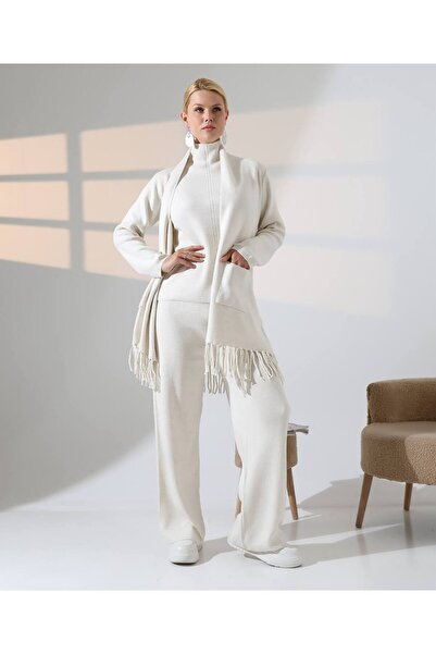 Weak Blue طقم ثلاثي من الكارديجان والبنطلون والبلوز مقاس قياسي