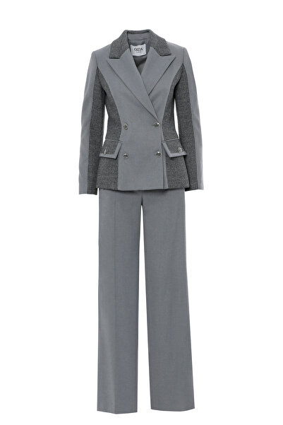 GİZİA Cep Detaylı Kruvaze Yaka Ceket Pantolon Takım