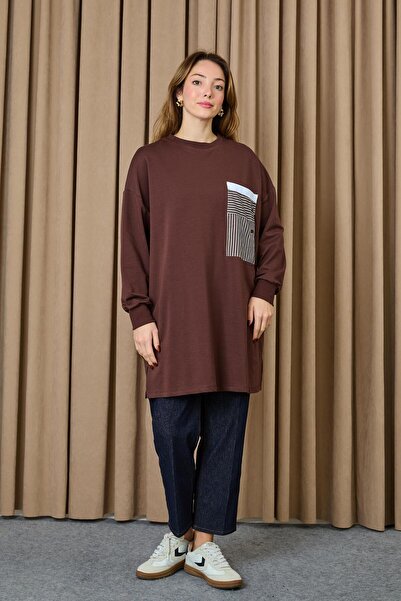 Puane Women's Pocket Detailed Tunic- 10719Tun - Brown