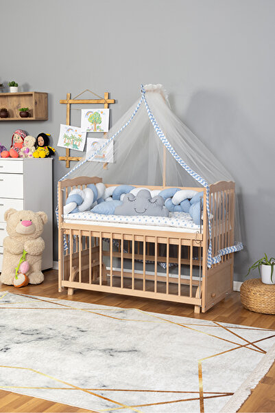 BamgidooMobilya Doğal Ahşap Beşik Anne Yanı Sallanır 70X130 - ÖRGÜLÜ Uyku Set...