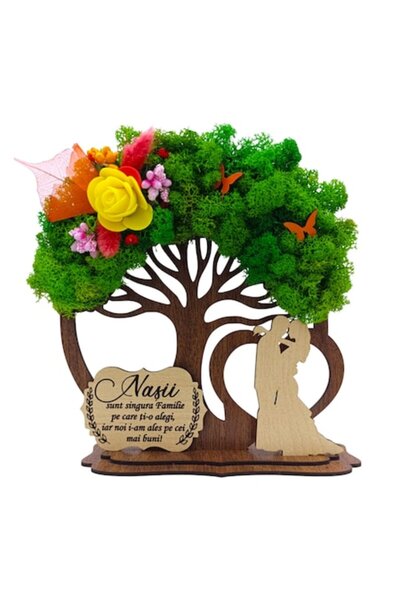 OEM Brad decorativ din lemn cu licheni pentru nași „Doar familie..” model 2 -...
