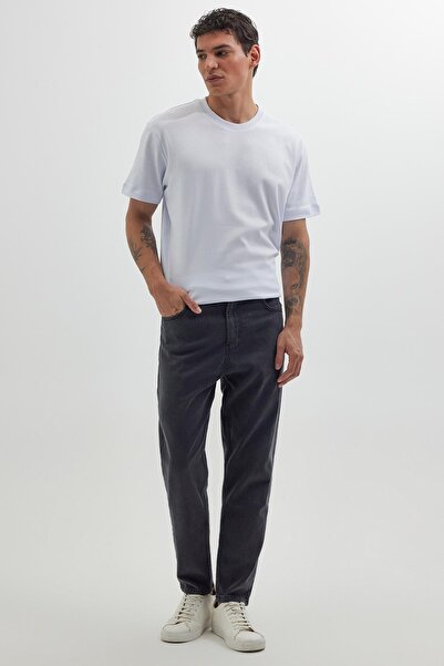 Tudors Erkek Regular Fit Bol Kesim Denim Yıkamalı Efektli Esnek Gri Jean Kot Pantolon