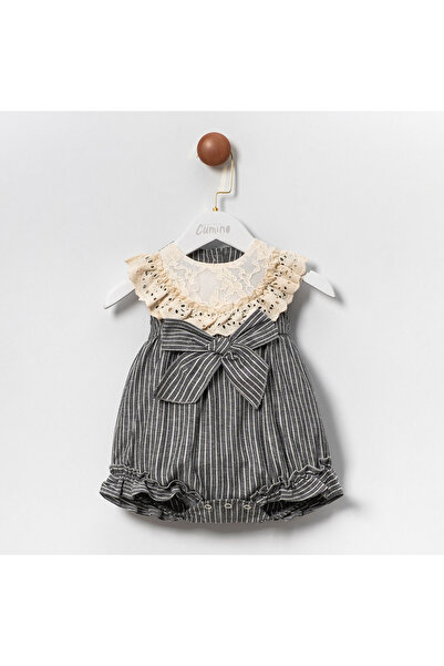 Cumino Bubble Gray Beige Ruffled Lace Girls Jumpsuit 6-9-12-18 Months