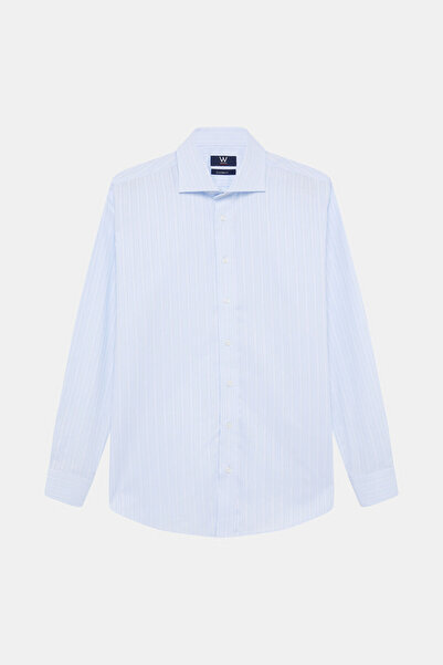 W Collection MAVİ UZUN KOLLU JAKARLI GÖMLEK