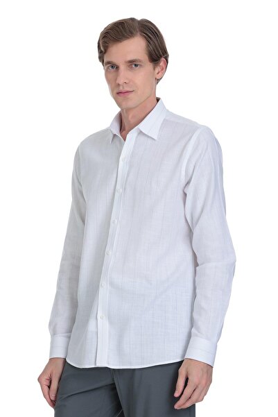 Hatemoğlu Gray Comfort Fit Striped Slim Collar 100% Cotton Long Sleeve Sports Shirt