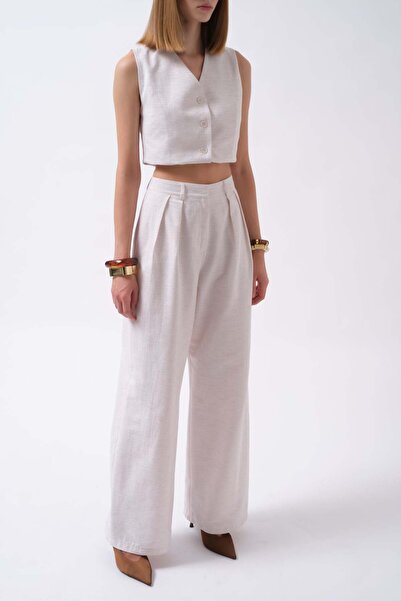 Maxi modena Double Pleated Palazzo White Trousers