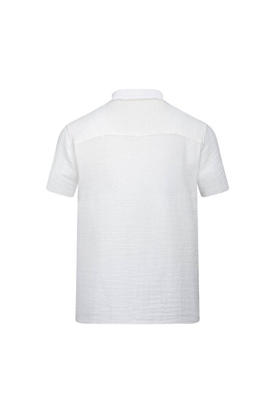 Hatemoğlu White Comfort Fit Button down Collar 100% Cotton Short Sleeve Casual Shirt