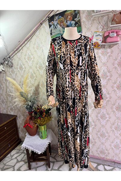 SENTEX Rochie lungă de damă cu mâneci lungi, cu model și buzunare