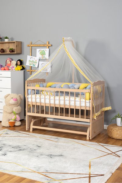 Bamgidoo Doğal Ahşap Beşik Anne Yanı Sallanır 70X130 - ÖRGÜLÜ Uyku Seti +Cibi...