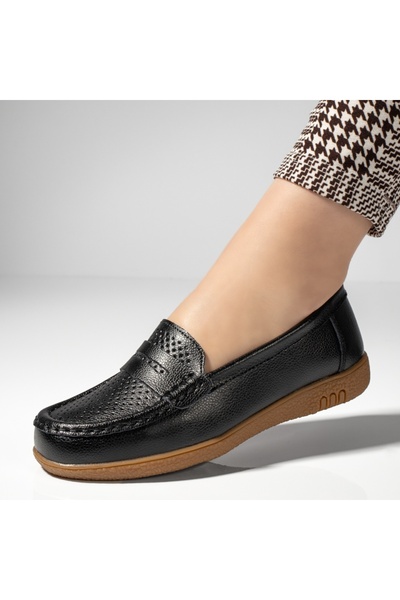 Modlet.ro Women's black perforated leather loafers MOD08257