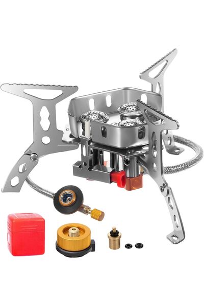 DanDar موقد غاز للتخييم مقاوم للرياح بقوة 9000 واط من Oonkaf مع محول لعلبة ال...